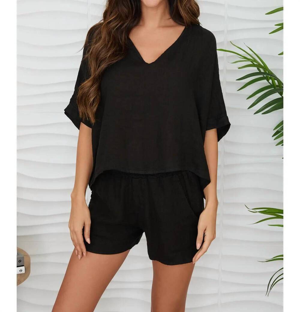 NEW MILIO MILANO linen dolman sleeve crop top in black